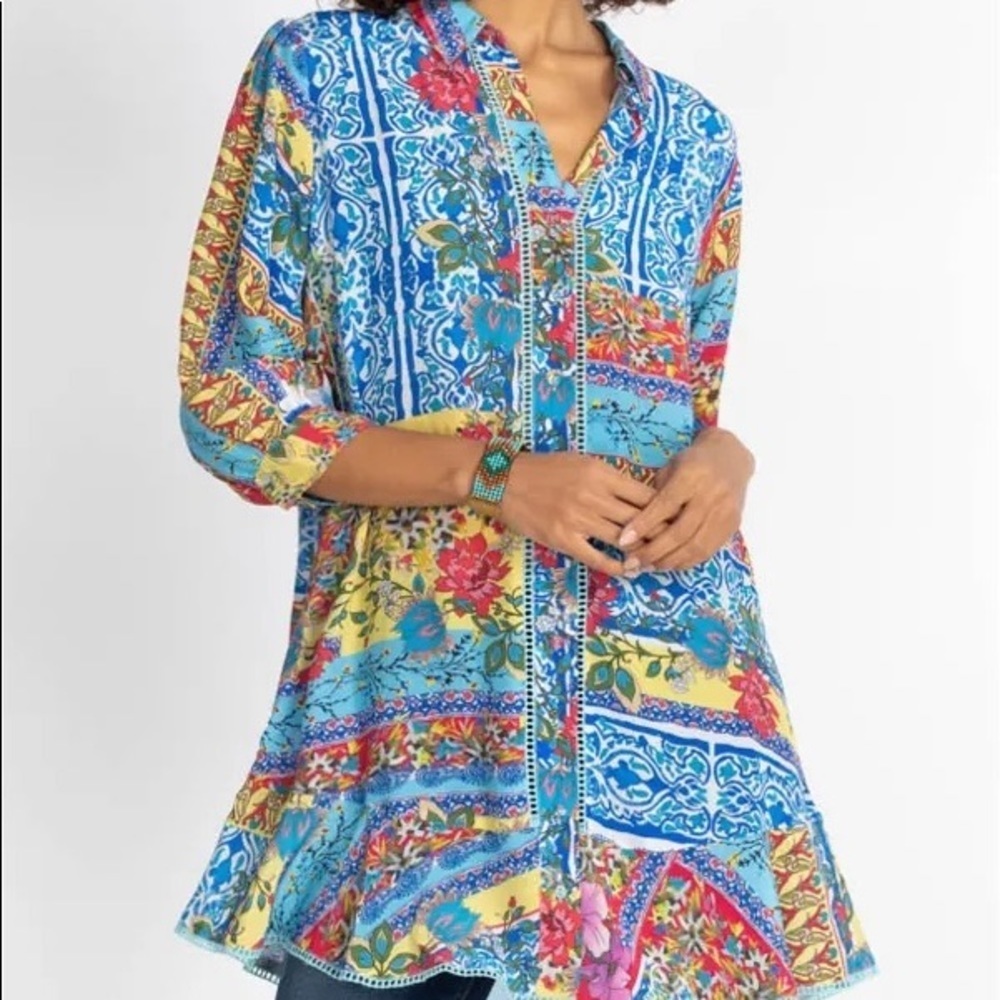 New Johnny Was Silk Midsummer Sednea Tunic Sz S Boho Bohemian Summer